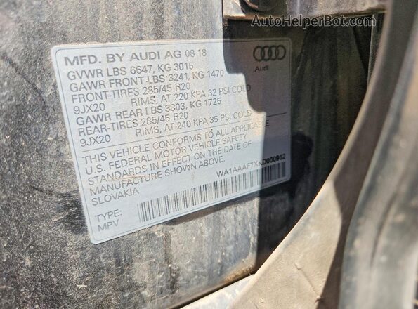 WA1AAAF7XKD000962 2019 AUDI Q7 Charcoal VIN sticker view