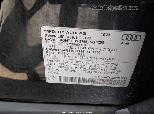 WA1AAAFY0M2017888 2021 AUDI Q5 Black Շարժիչի բաժամունքի տեսք