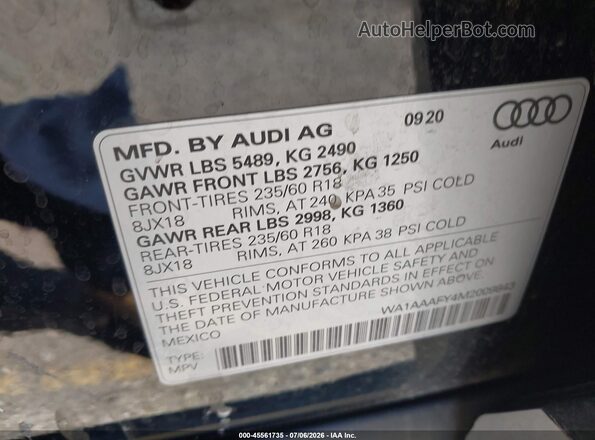 WA1AAAFY4M2009843 2021 AUDI Q5 Black Widok komory silnika