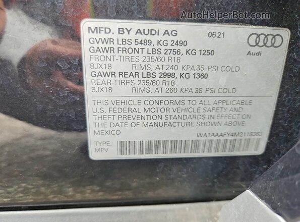 WA1AAAFY4M2118383 2021 AUDI Q5 Gray Widok wnętrza 360 stopni