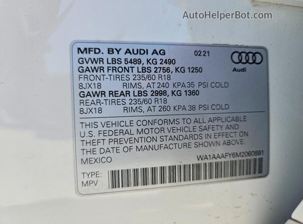 WA1AAAFY6M2060891 2021 AUDI Q5 White Սալոնի 360 աստիճան տեսք