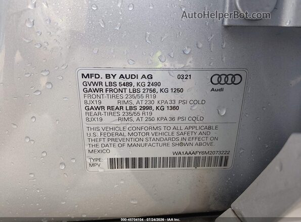 WA1AAAFY6M2073222 2021 AUDI Q5 Silver Շարժիչի բաժամունքի տեսք