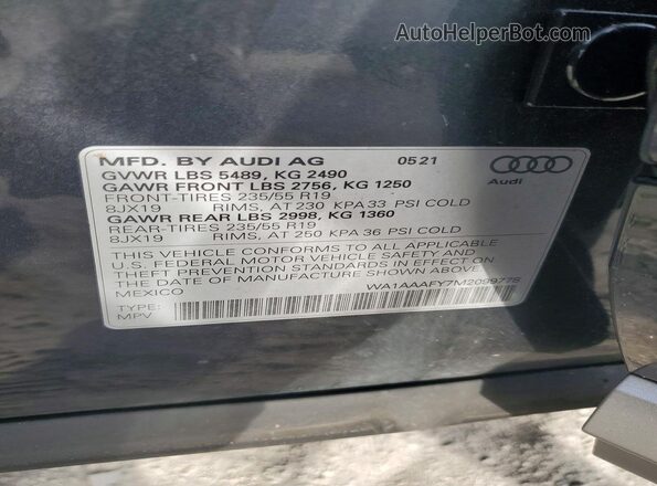 WA1AAAFY7M2099778 2021 AUDI Q5 Серый Панорамный вид салона 360°