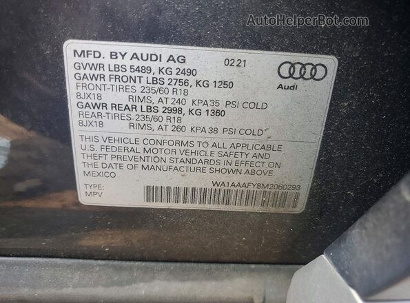 WA1AAAFY8M2060293 2021 AUDI Q5 Black VIN կոդի պիտակի տեսք