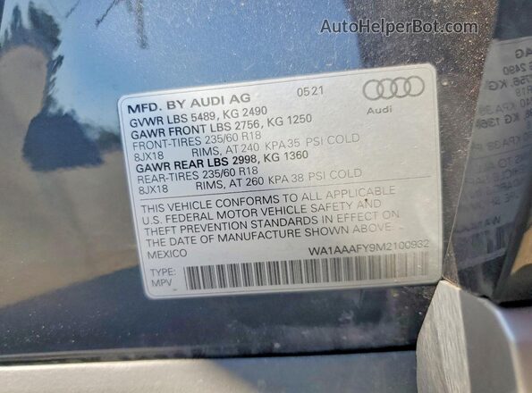 WA1AAAFY9M2100932 2021 AUDI Q5 Gray Панорамний вид салону 360°