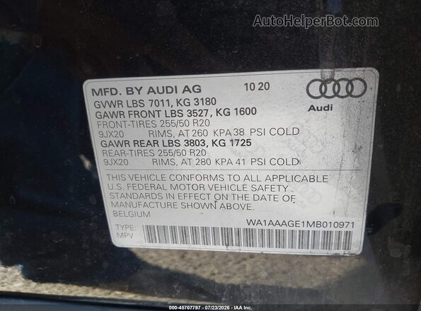 WA1AAAGE1MB010971 2021 AUDI E-TRON Черный Вид подкапотного пространства