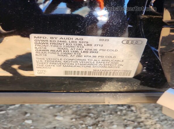 WA1ABAFY9P2115822 2023 AUDI Q5 Black VIN კოდის სტიკერის ხედი