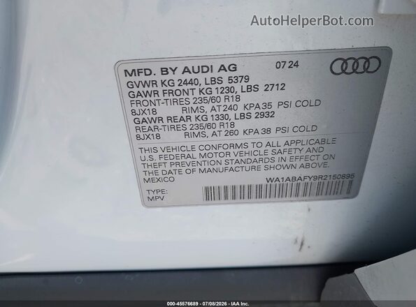 WA1ABAFY9R2150895 2024 AUDI Q5 Белый Вид подкапотного пространства