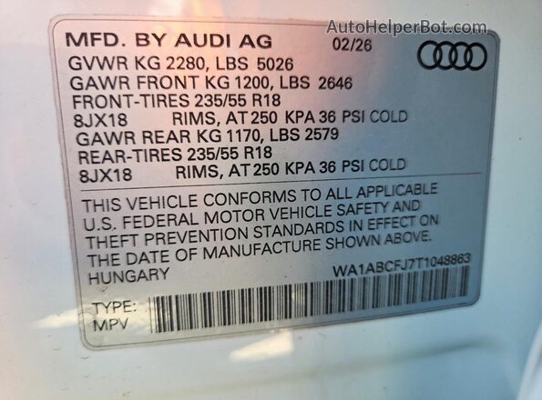 WA1ABCFJ7T1048863 2026 AUDI Q3 Белый Вид наклейки с VIN-кодом