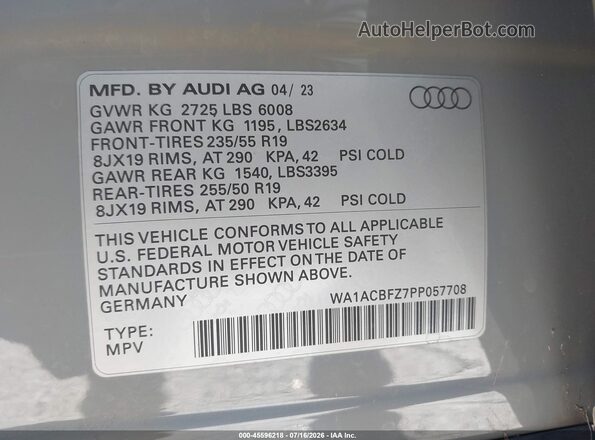 WA1ACBFZ7PP057708 2023 AUDI Q4 Gray Engine compartment view