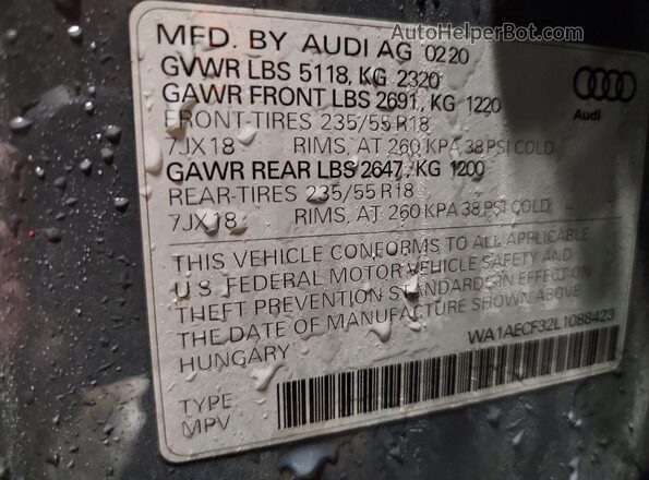 WA1AECF32L1088423 2020 AUDI Q3 Gray VIN կոդի պիտակի տեսք