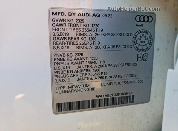WA1AECF32P1039485 2023 AUDI Q3 White VIN sticker view