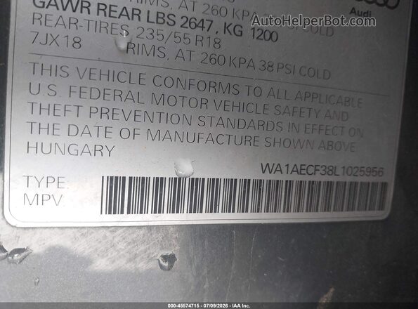 WA1AECF38L1025956 2020 AUDI Q3 Серый Вид подкапотного пространства