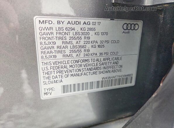 WA1AHAF71HD044823 2017 AUDI Q7 Charcoal Widok naklejki z numerem VIN