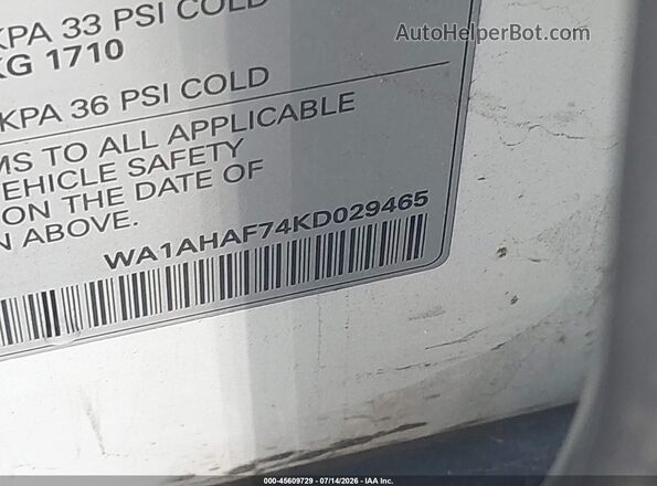 WA1AHAF74KD029465 2019 AUDI Q7 White ძრავის განყოფილების ხედი