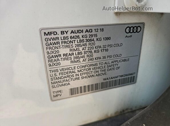 WA1AHAF76KD025627 2019 AUDI Q7 White Вид підкапотного простору