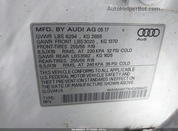 WA1AHAF7XHD059420 2017 AUDI Q7 White Вид підкапотного простору