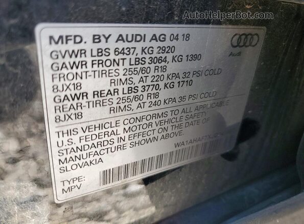 WA1AHAF7XJD041957 2018 AUDI Q7 Black Vista de la etiqueta del VIN