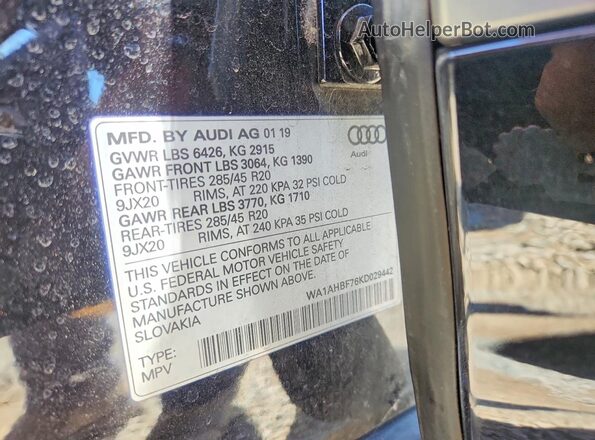WA1AHBF76KD029442 2019 AUDI Q7 Black Widok naklejki z numerem VIN