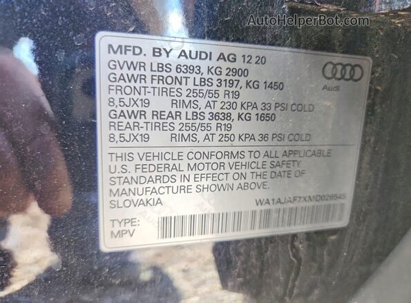 WA1AJAF7XMD026545 2021 AUDI Q7 Black VIN կոդի պիտակի տեսք