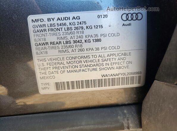 WA1ANAFY0L2058993 2020 AUDI Q5 Gray Engine compartment view