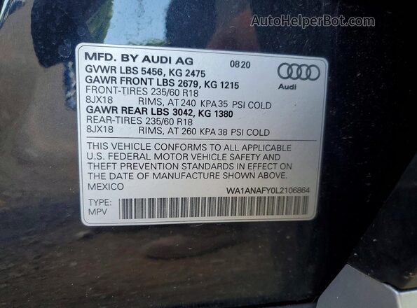 WA1ANAFY0L2106864 2020 AUDI Q5 Black Widok naklejki z numerem VIN