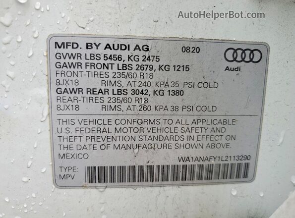 WA1ANAFY1L2113290 2020 AUDI Q5 White Вид підкапотного простору