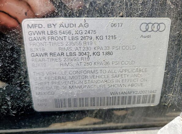 WA1ANAFY2J2021442 2018 AUDI Q5 Black Вид наклейки з VIN-кодом