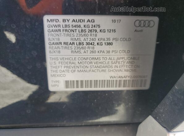 WA1ANAFY2J2076067 2018 AUDI Q5 Black Вид наклейки з VIN-кодом