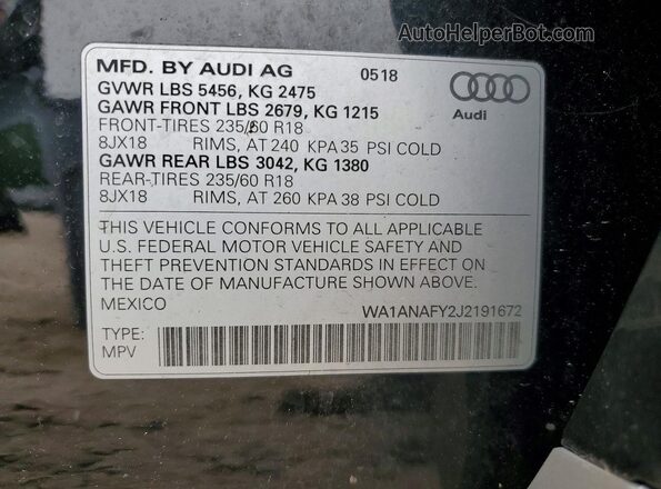 WA1ANAFY2J2191672 2018 AUDI Q5 Черный Панорамный вид салона 360°