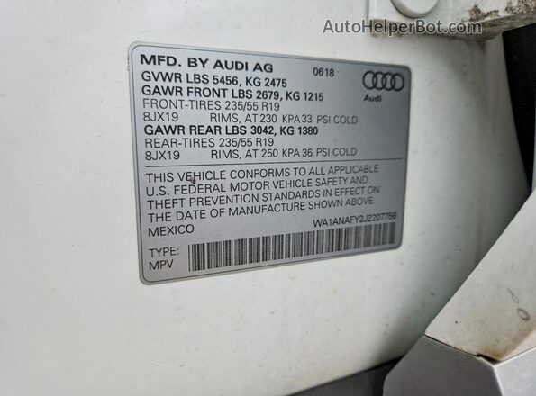 WA1ANAFY2J2207756 2018 AUDI Q5 White Engine compartment view