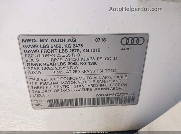 WA1ANAFY2J2213587 2018 AUDI Q5 Белый Вид подкапотного пространства