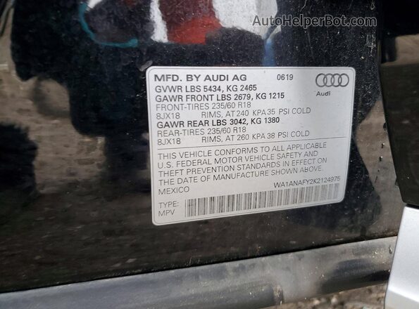 WA1ANAFY2K2124975 2019 AUDI Q5 Black Vista de la etiqueta del VIN