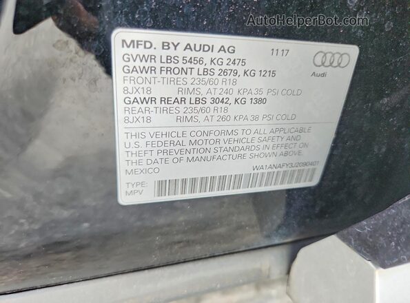 WA1ANAFY3J2090401 2018 AUDI Q5 Black VIN sticker view