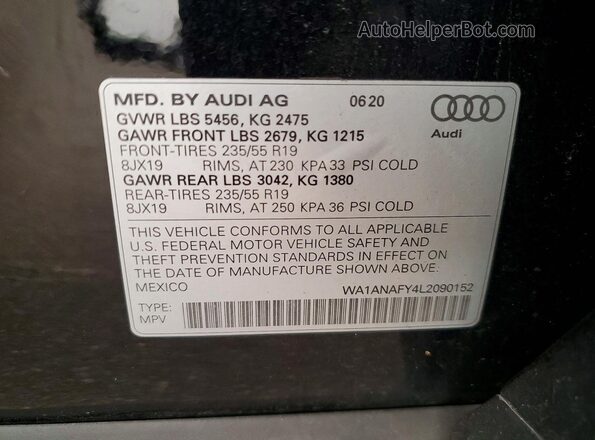 WA1ANAFY4L2090152 2020 AUDI Q5 Black Панорамний вид салону 360°