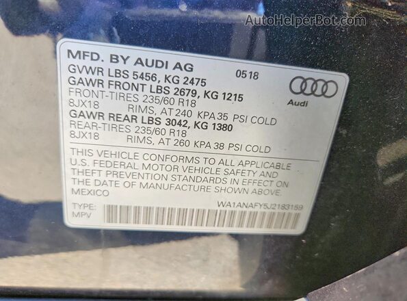 WA1ANAFY5J2183159 2018 AUDI Q5 Black Սալոնի 360 աստիճան տեսք