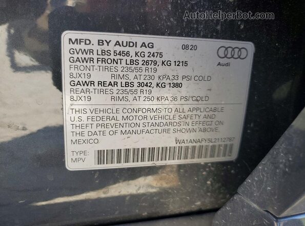 WA1ANAFY5L2112787 2020 AUDI Q5 Gray Widok naklejki z numerem VIN