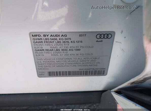WA1ANAFY6J2010086 2018 AUDI Q5 White Շարժիչի բաժամունքի տեսք