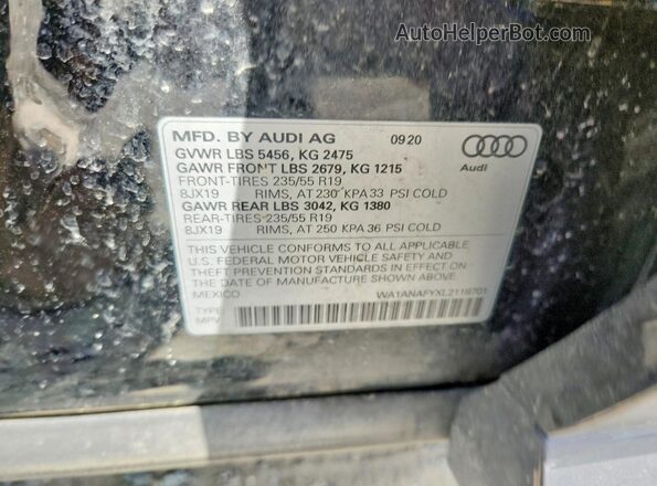 WA1ANAFYXL2118701 2020 AUDI Q5 Blue Widok naklejki z numerem VIN