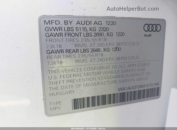 WA1AUCF3XM1072166 2021 AUDI Q3 Бежевый Вид подкапотного пространства