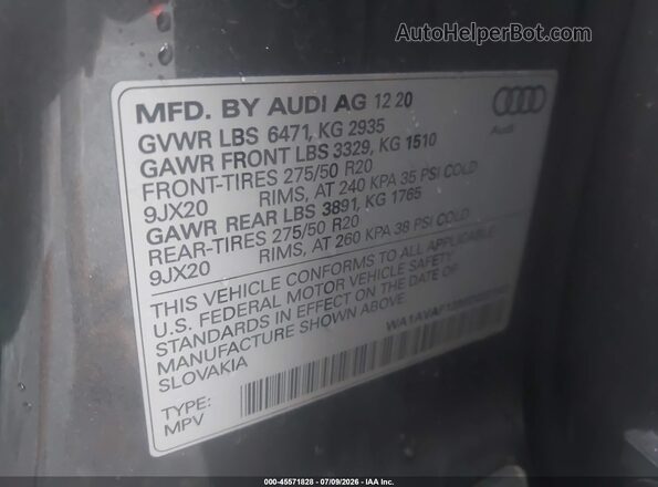 WA1AVAF13MD022143 2021 AUDI Q8 Gray Շարժիչի բաժամունքի տեսք