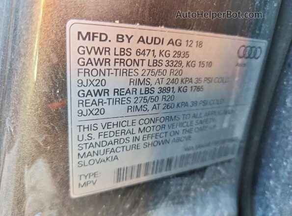 WA1AVAF19KD020023 2019 AUDI Q8 Gray ძრავის განყოფილების ხედი