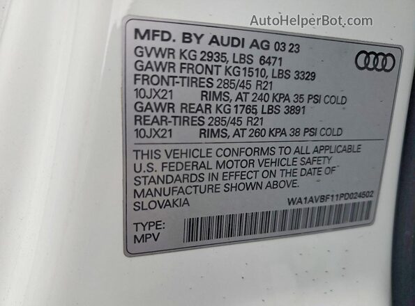 WA1AVBF11PD024502 2023 AUDI Q8 White Սալոնի 360 աստիճան տեսք