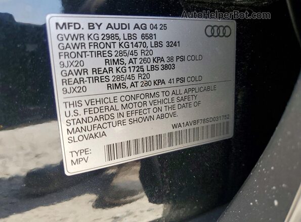 WA1AVBF78SD031752 2025 AUDI Q7 Black Панорамний вид салону 360°