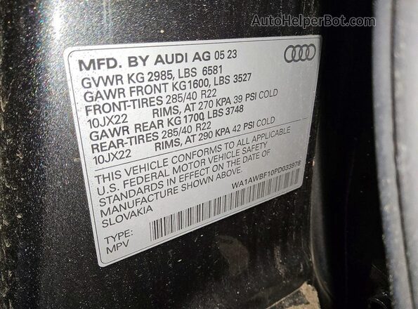 WA1AWBF10PD033978 2023 AUDI SQ8 Gray Vista interior de 360 grados