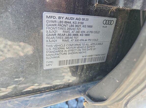 WA1AWBF77MD010407 2021 AUDI SQ7 Gray Widok naklejki z numerem VIN