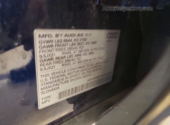 WA1AWBF79ND005386 2022 AUDI SQ7 Blue VIN կոդի պիտակի տեսք