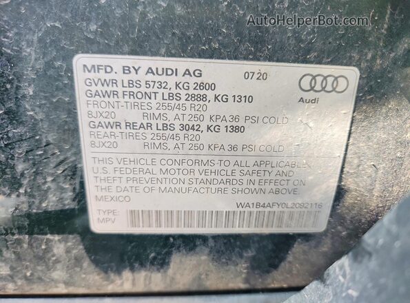 WA1B4AFY0L2092116 2020 AUDI SQ5 Green Widok komory silnika