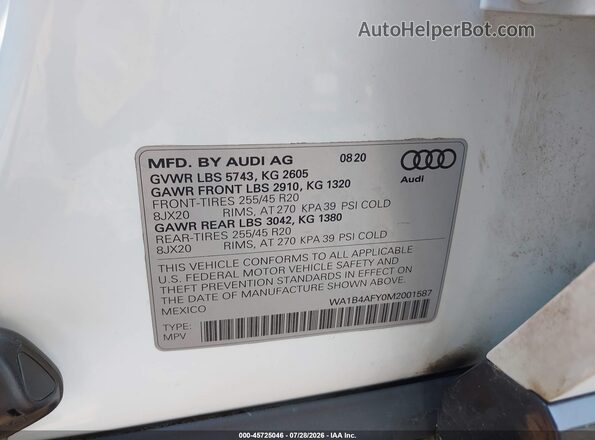 WA1B4AFY0M2001587 2021 AUDI SQ5 White Շարժիչի բաժամունքի տեսք