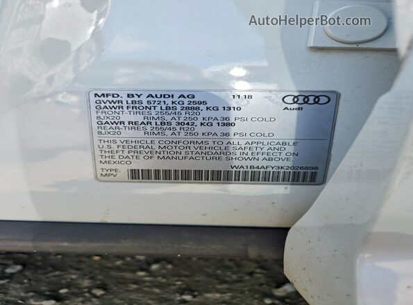 WA1B4AFY3K2026898 2019 AUDI SQ5 White Engine compartment view